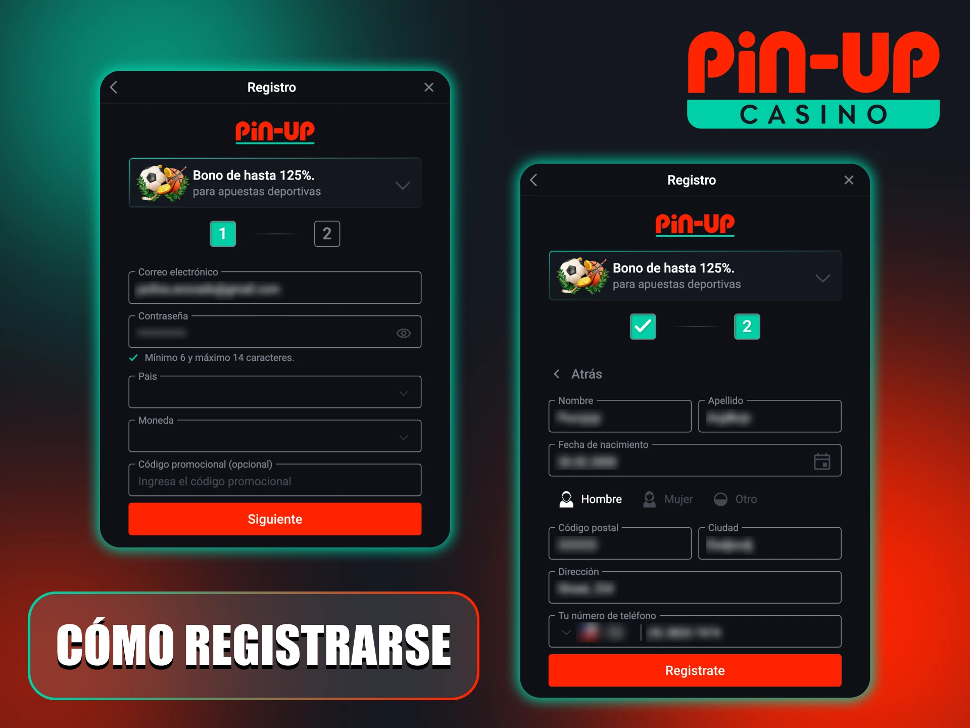Crea una cuenta en pocos pasos en la aplicación Pin-Up.