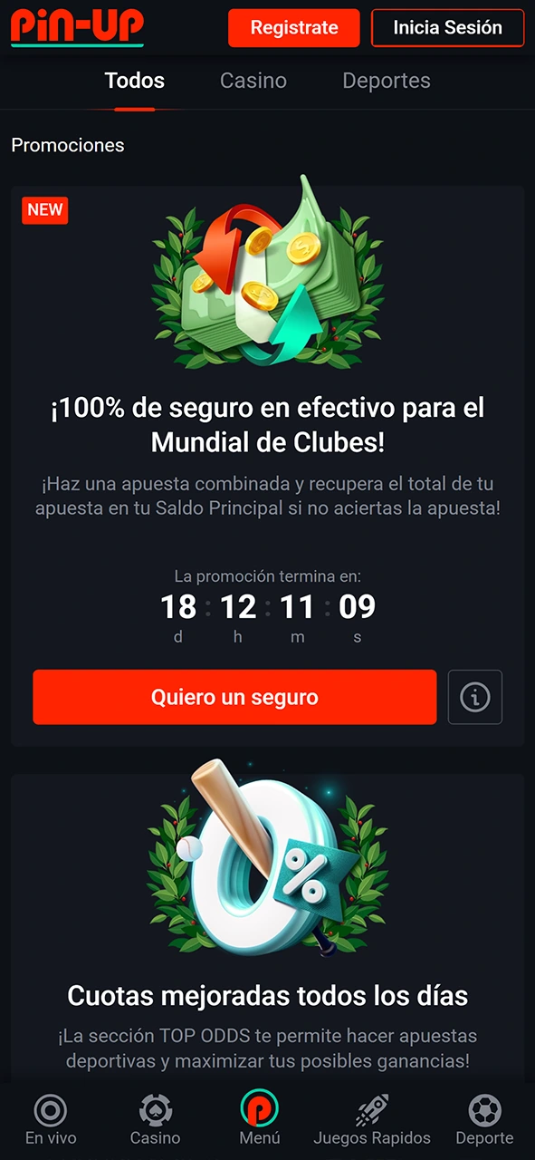 Bonificaciones y promociones en la aplicación Pin-Up.