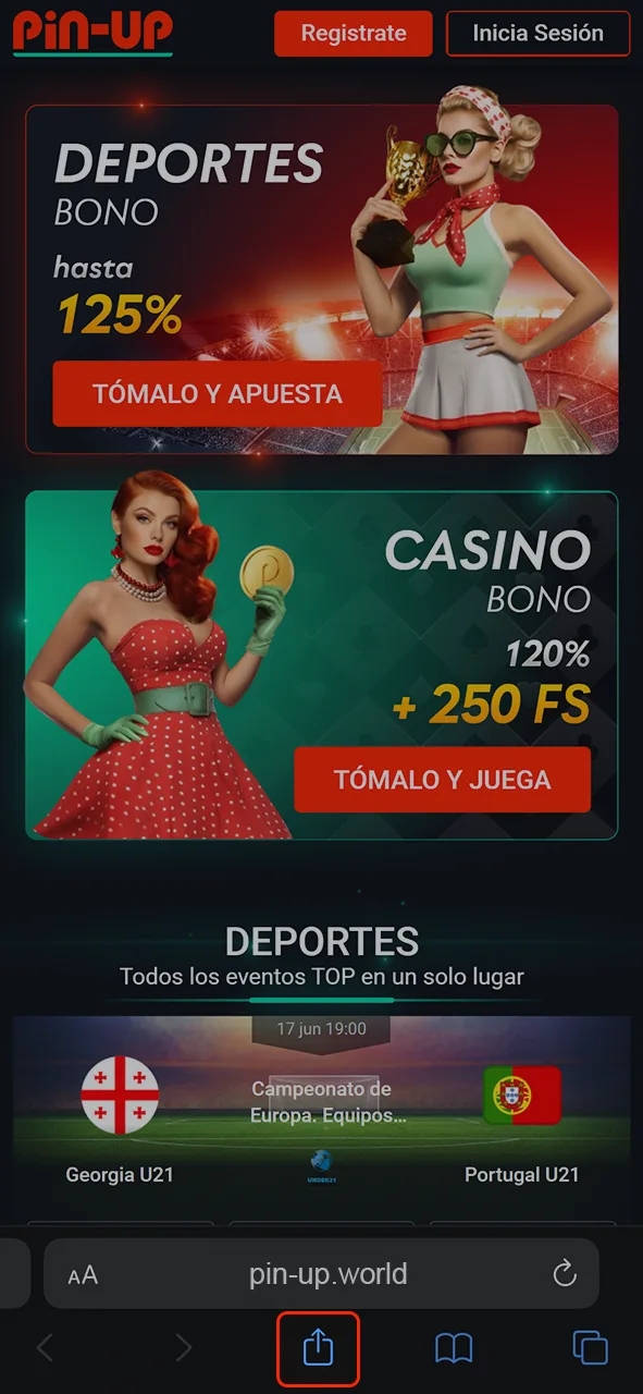 Abra el sitio web de Pin-Up a través del navegador Safari.