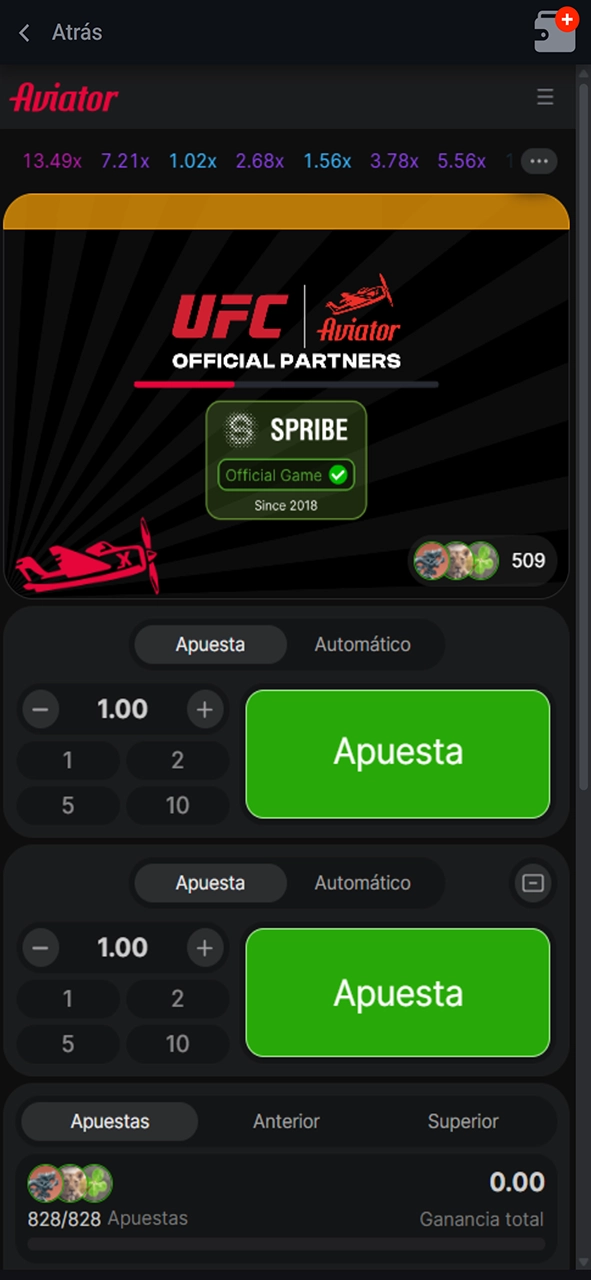 Inicio de la ronda del juego Aviator en Pin-Up.