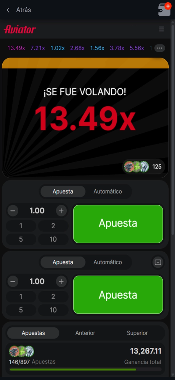 Fin de la ronda del juego Aviator en Pin-Up.