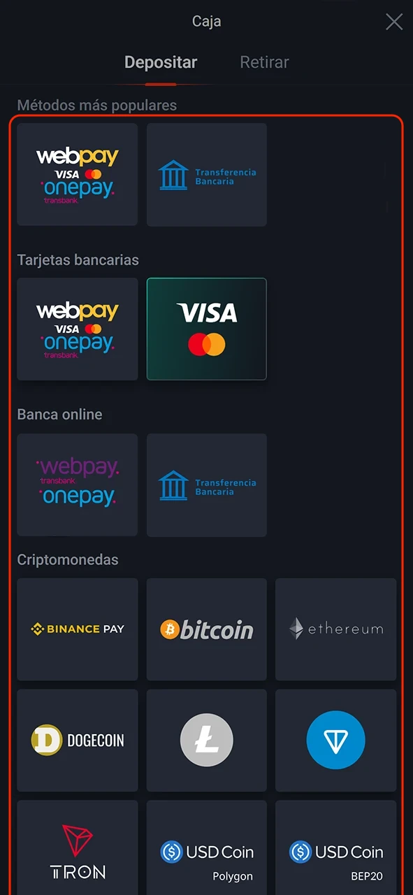 Es necesario recargar el saldo de la cuenta Pin-Up.
