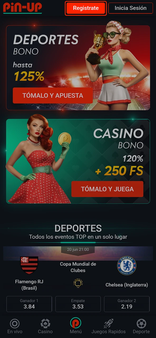 Empieza por registrarte en Pin-Up.