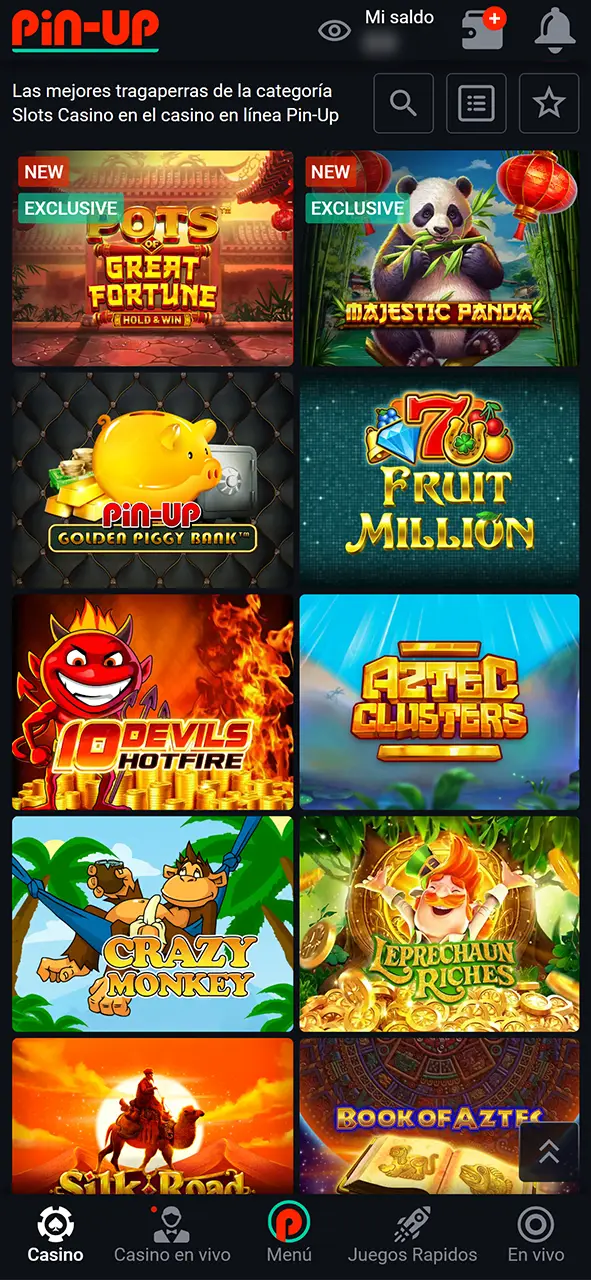 Gasta el dinero del bono en los juegos de Pin-Up.