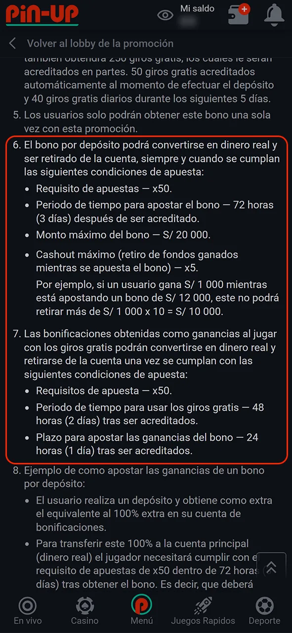 Consulte los requisitos de apuesta antes de retirar el bono Pin-Up.