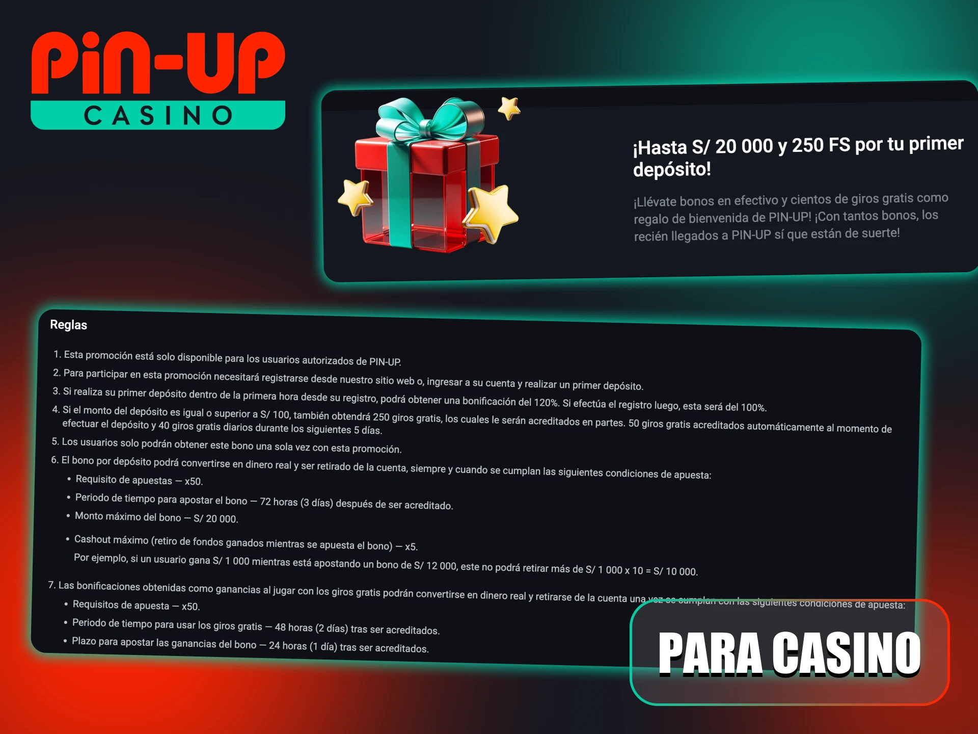 Pin-Up Сasino bono de bienvenida se activa con el primer depósito.