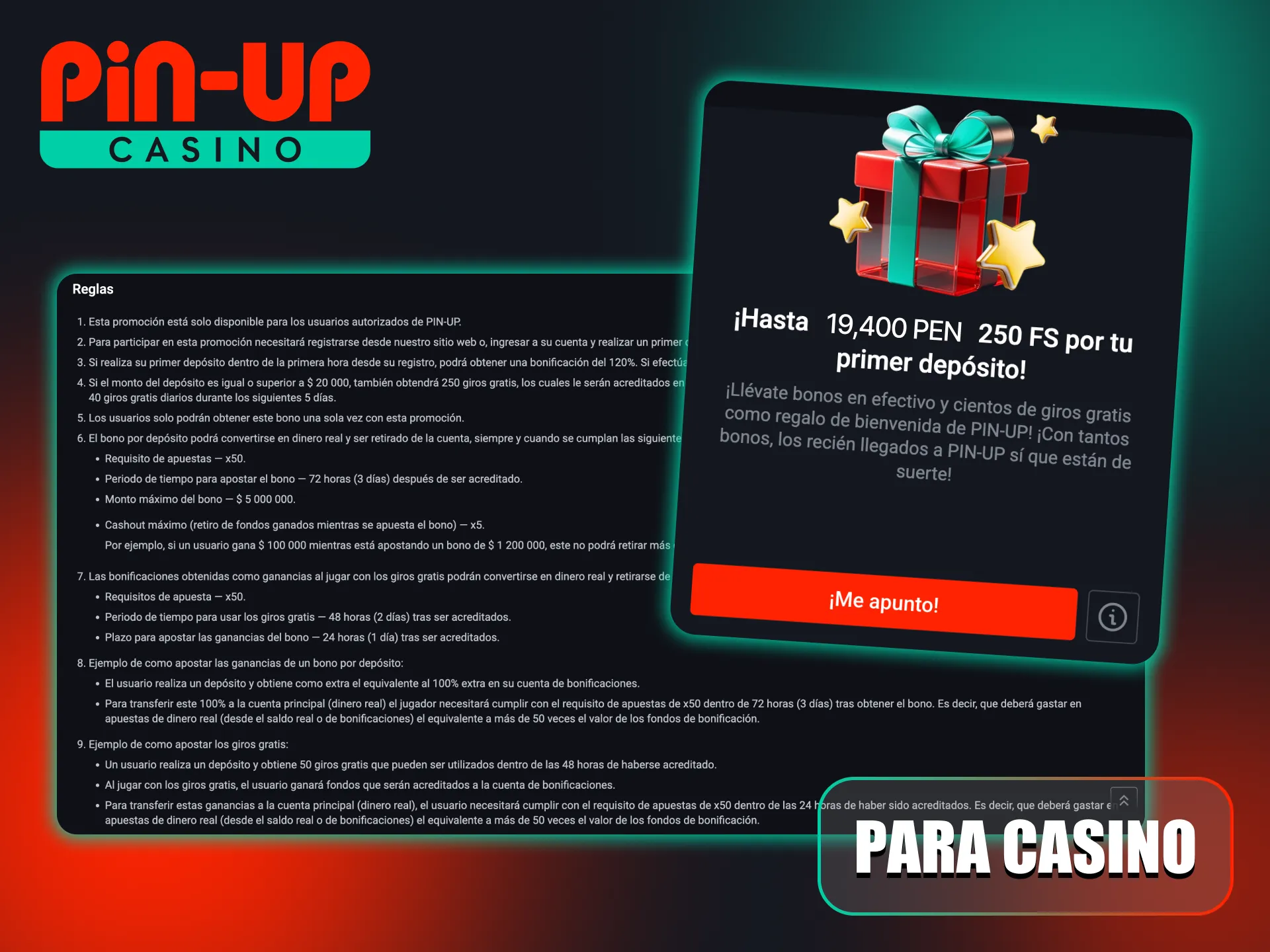 Pin-Up Сasino bono de bienvenida se activa con el primer depósito.