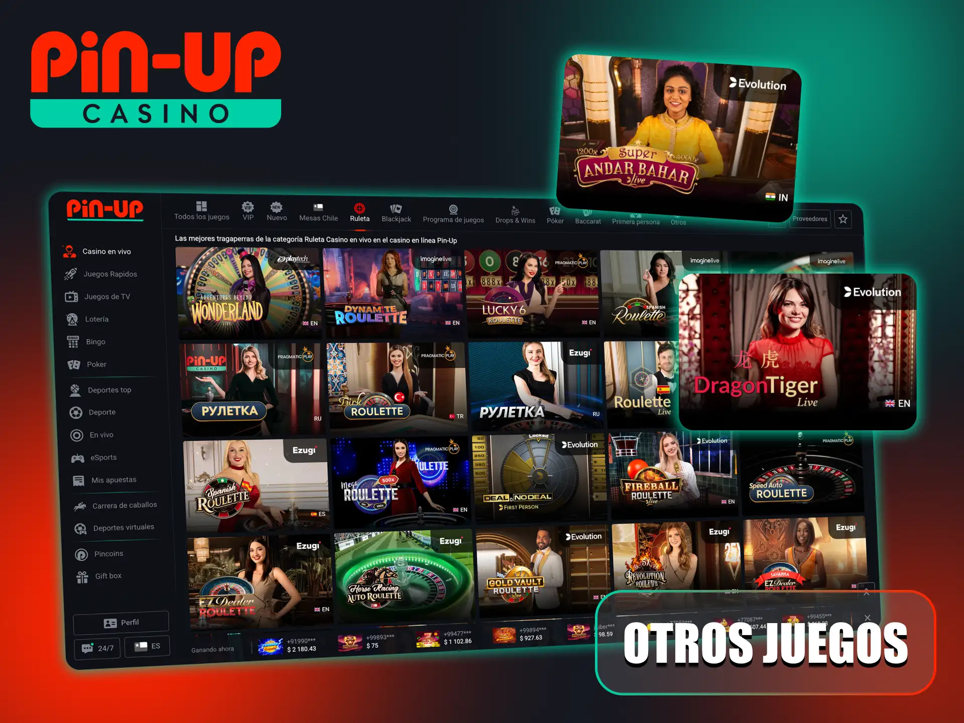 En la sección Pin-Up Live Casino puedes encontrar varios juegos.