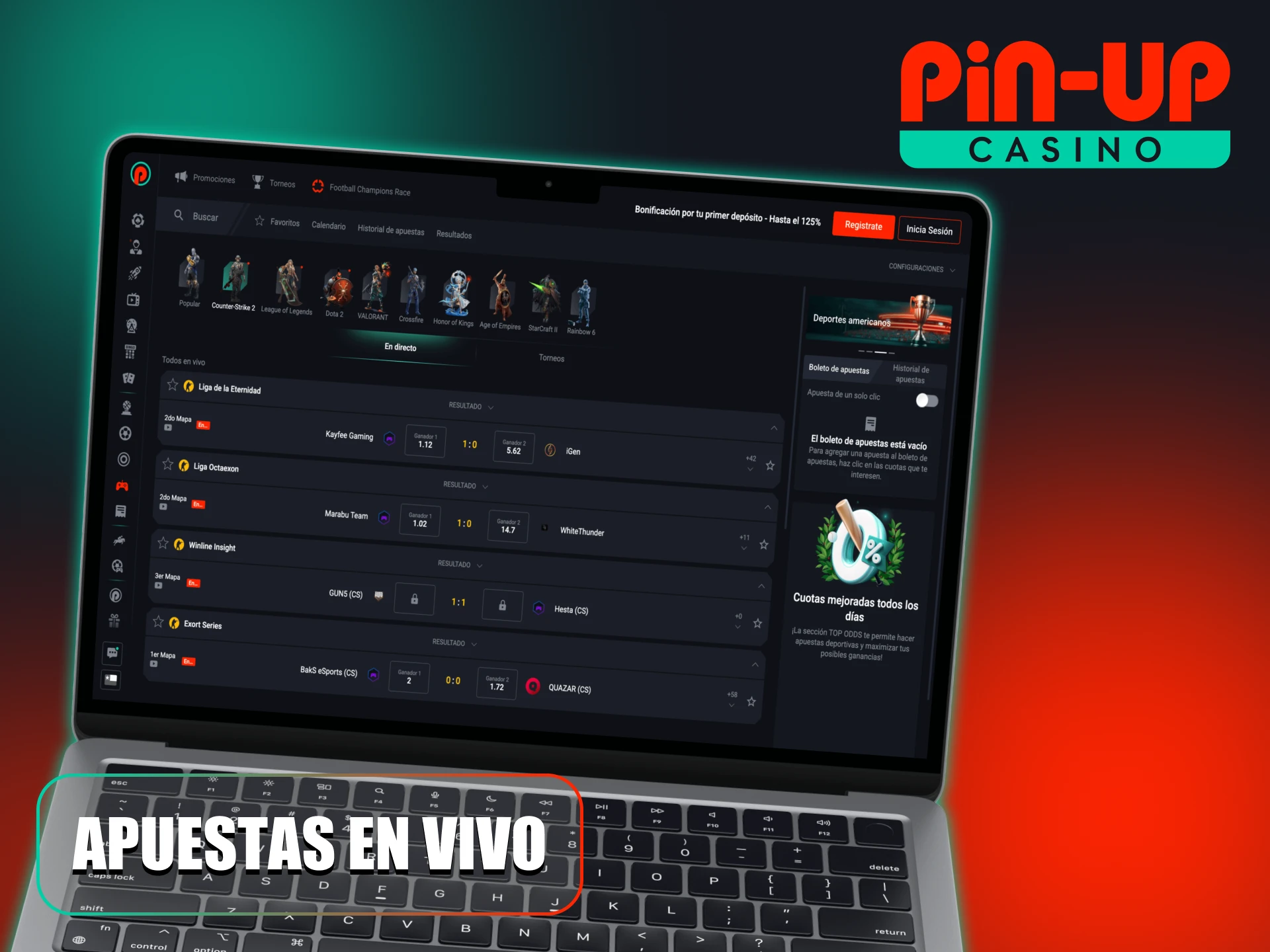 Pin-Up eSports permite realizar apuestas en directo durante el partido.