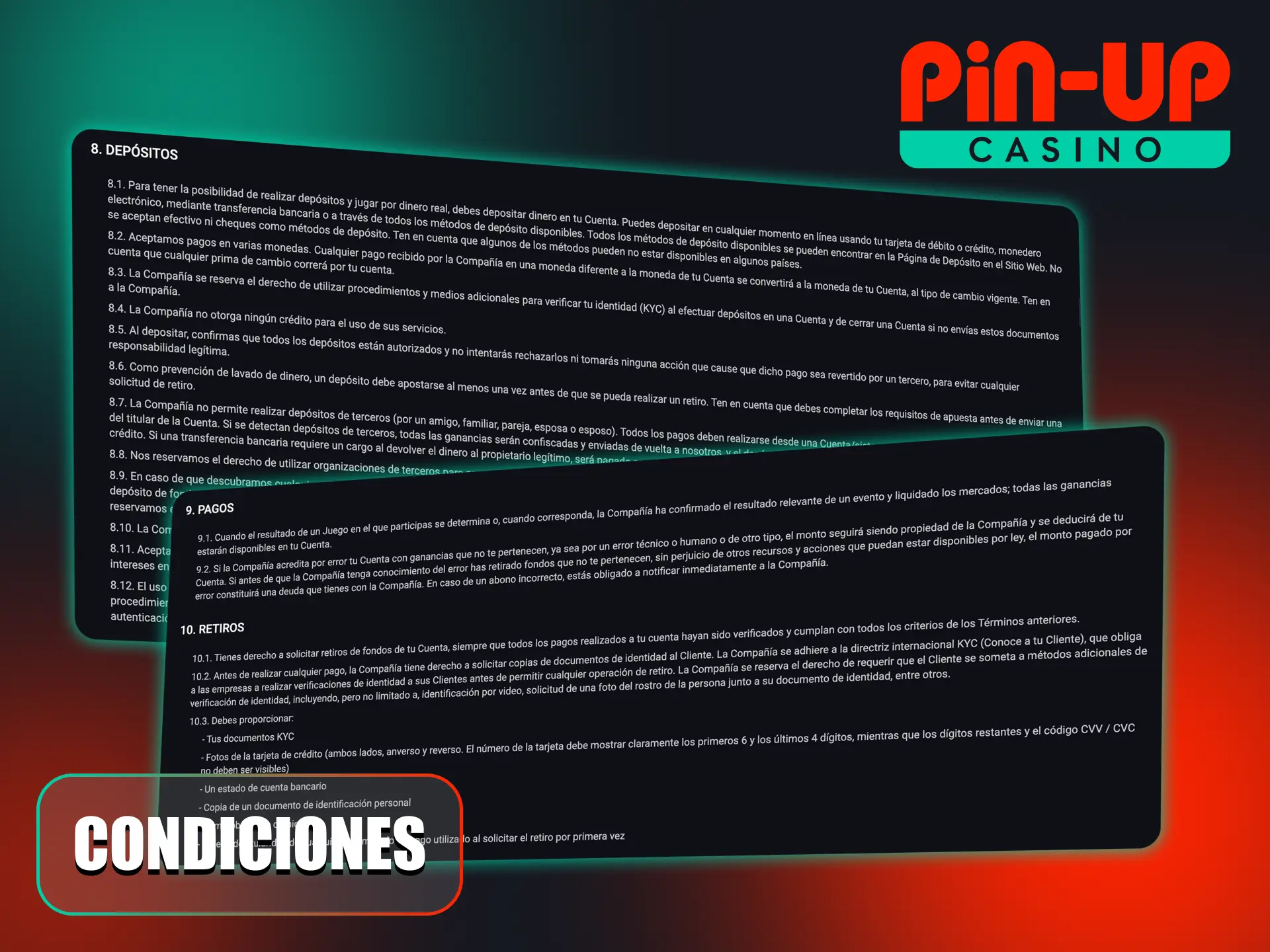 Consulta las principales condiciones de pago de Pin-Up Casino.
