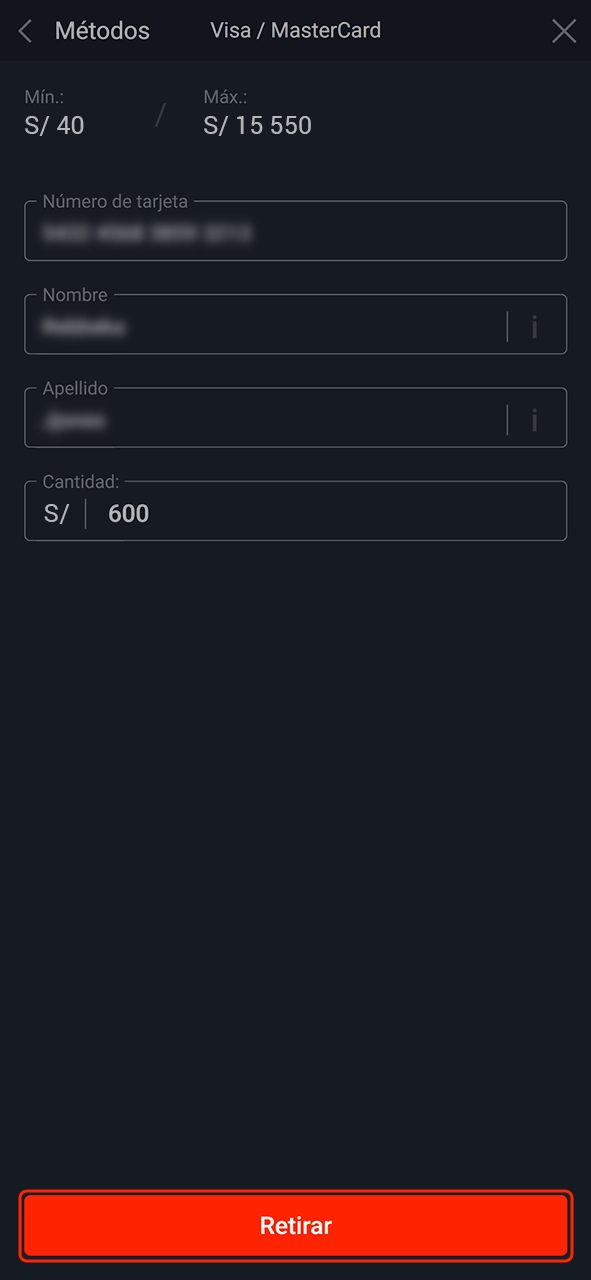 Comprueba los datos antes de confirmar la retirada de fondos con Pin-Up.