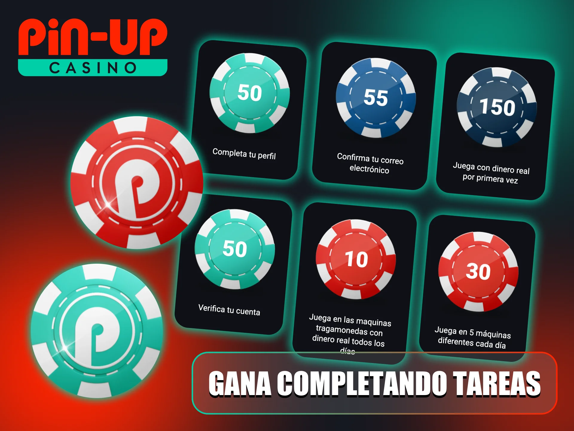 Acumula monedas Pin-Up mediante tareas específicas.