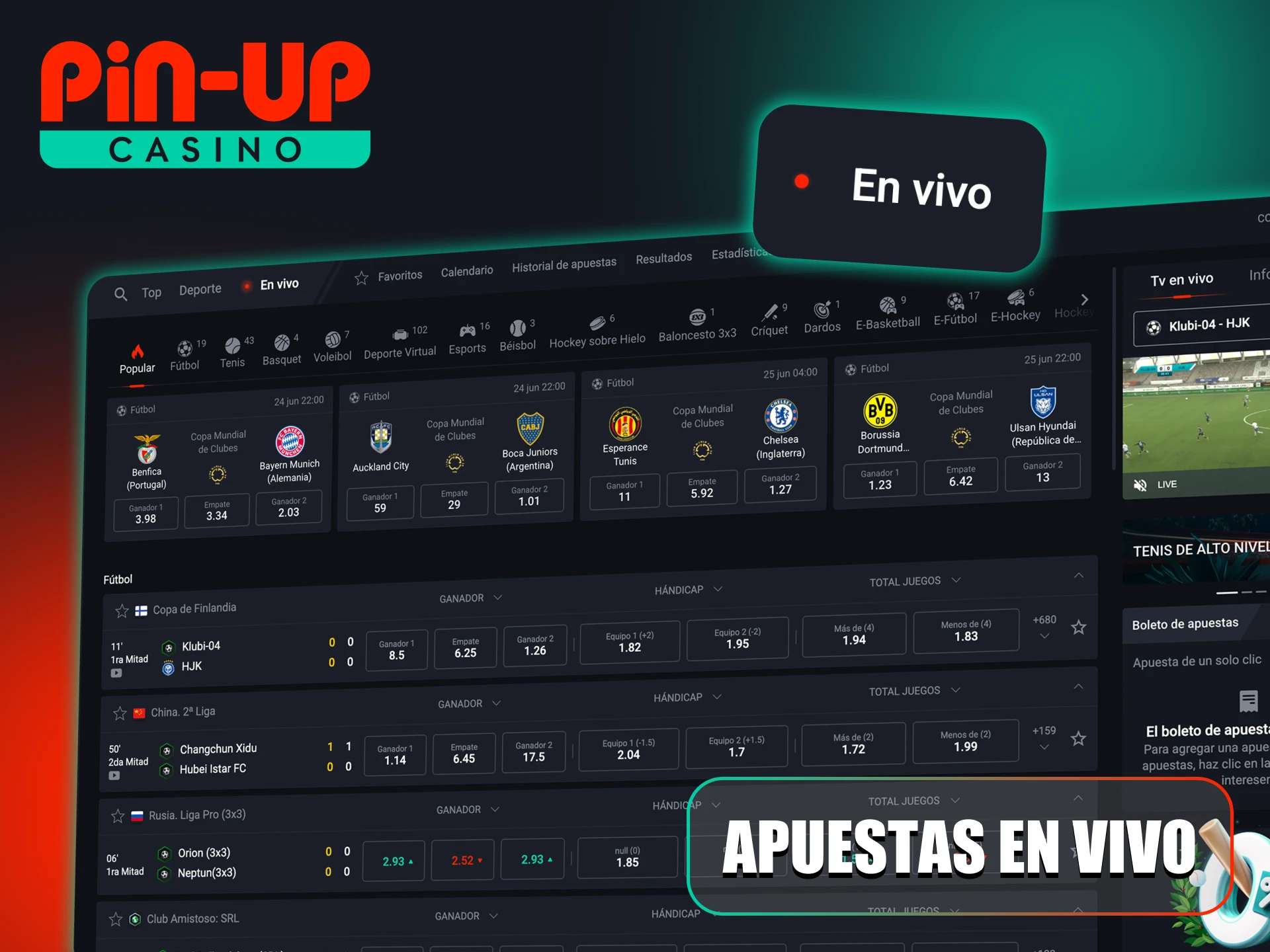 Pruebe las apuestas en directo en la plataforma Pin-Up.