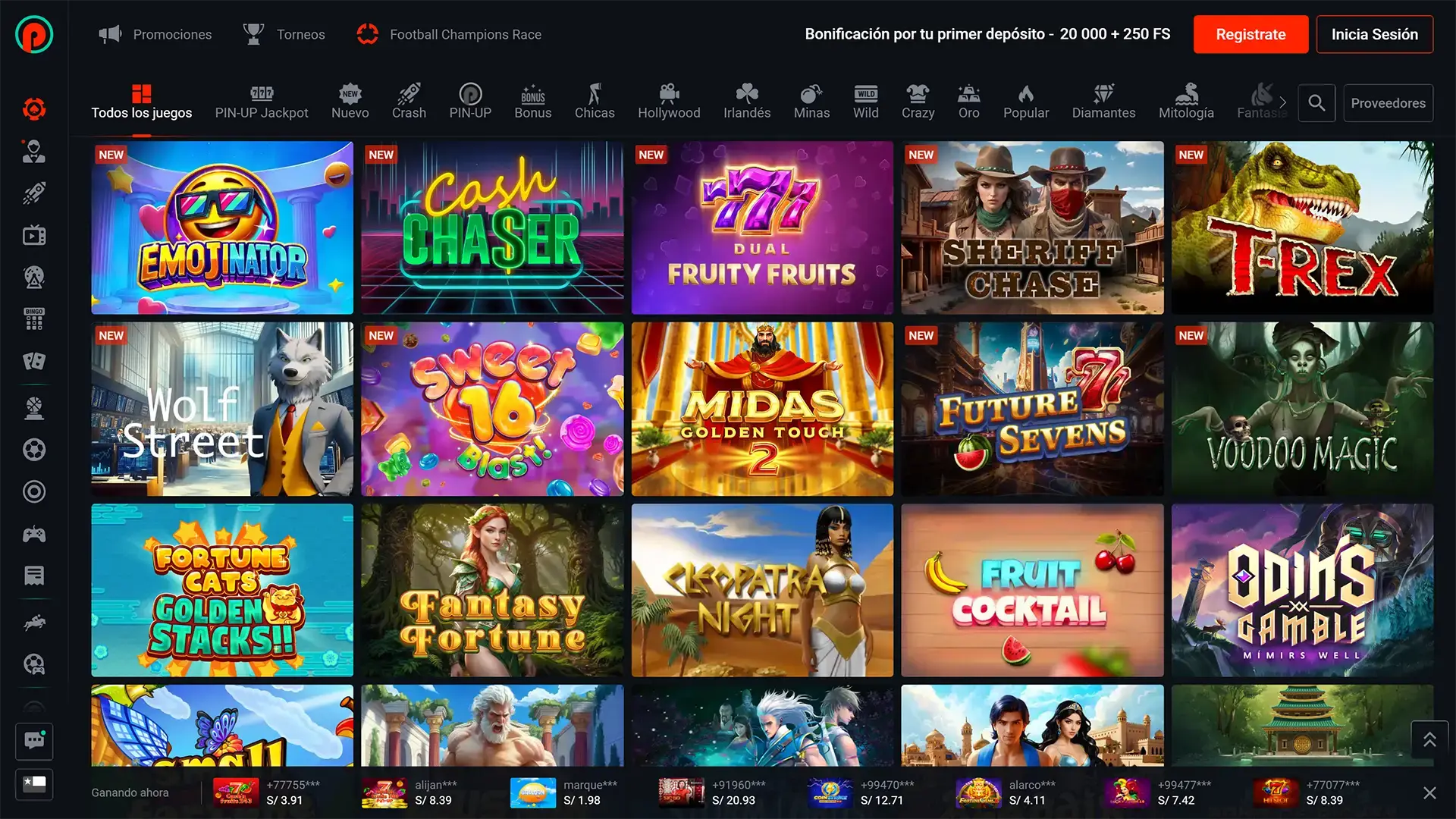 Juegos de casino ofrecidos por Pin-Up.