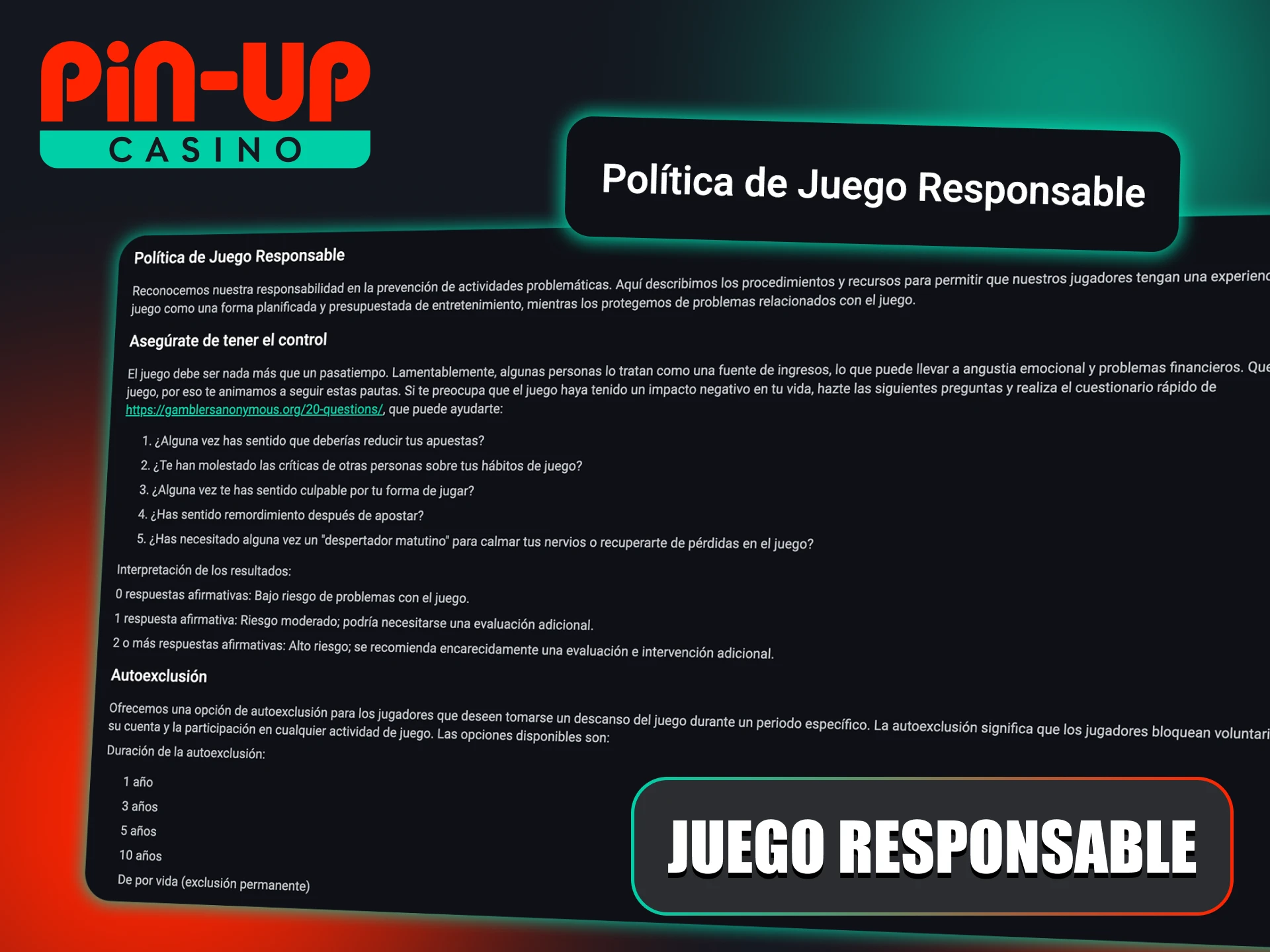 Pin-Up promueve el juego responsable con herramientas para evitar problemas.