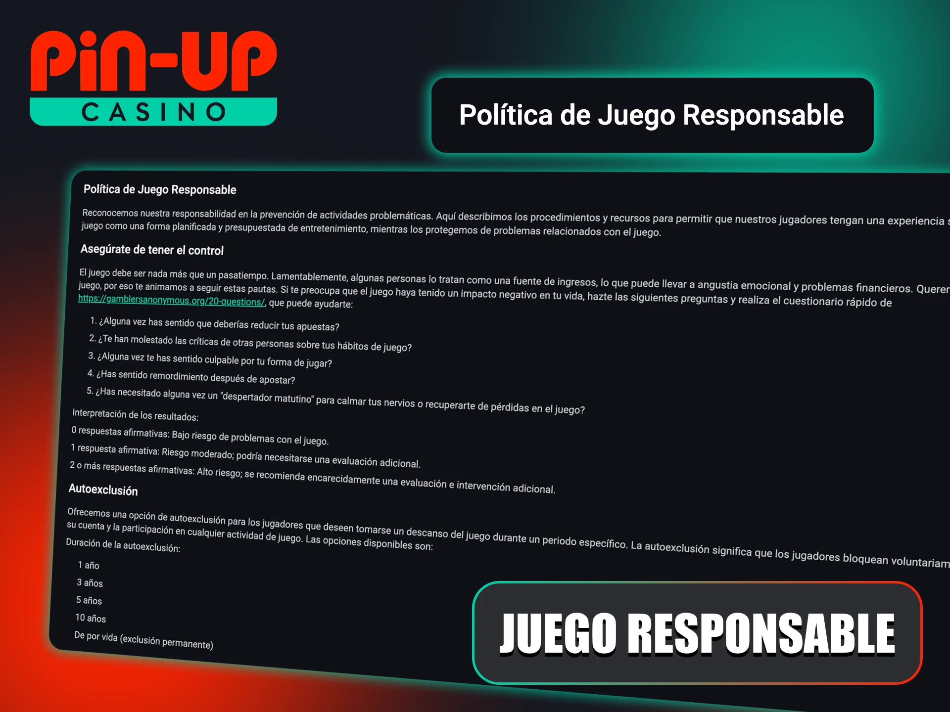Pin-Up se compromete a fomentar el juego responsable.