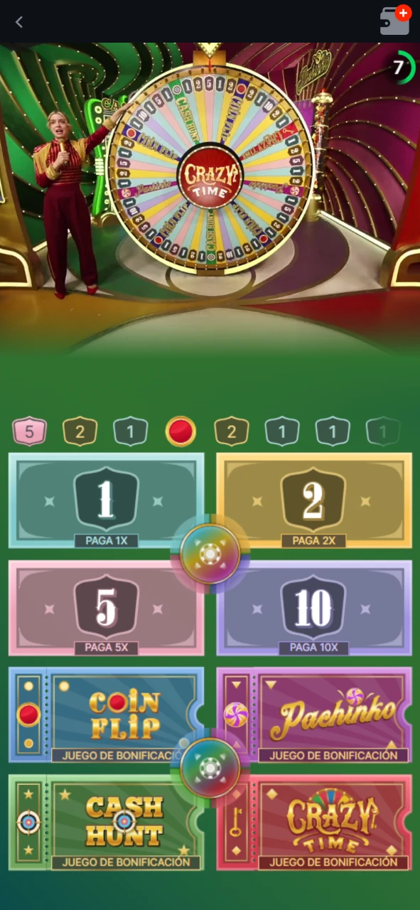 Inicio del juego Crazy Time en Pin-Up.