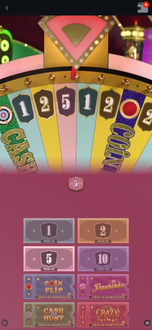 Fin de la ronda del juego Crazy Time en Pin-Up.